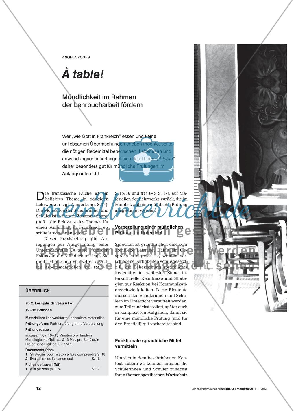 À table! - Mündlichkeit im Rahmen der Lehrbucharbeit fördern Preview 1