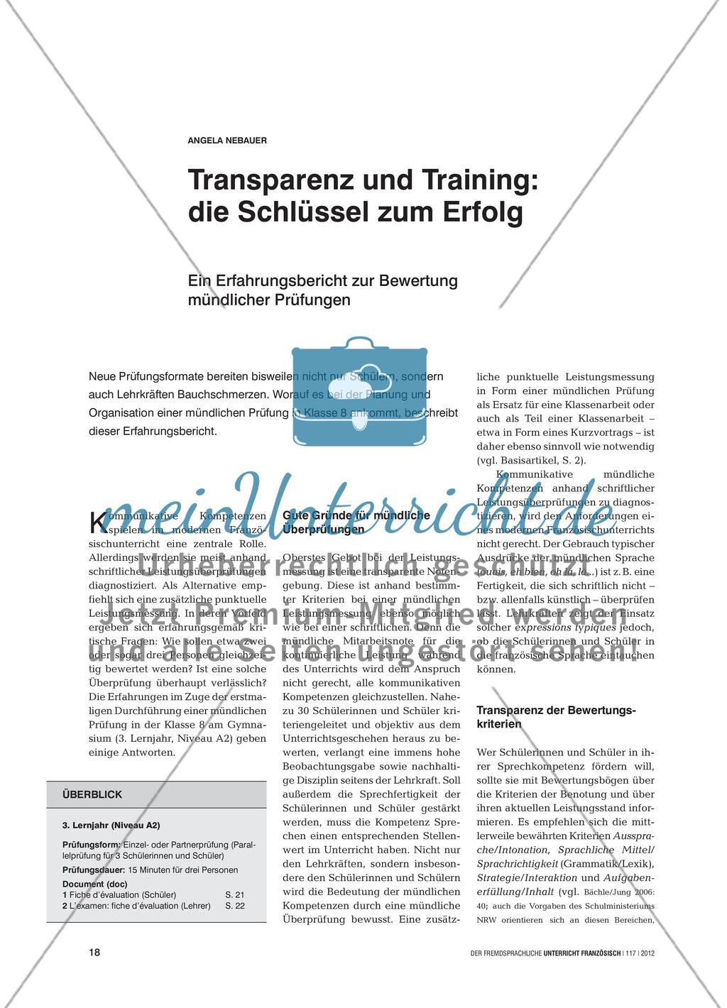Transparenz und Training: die Schlüssel zum Erfolg - Ein Erfahrungsbericht zur Bewertung mündlicher Prüfungen Preview 1