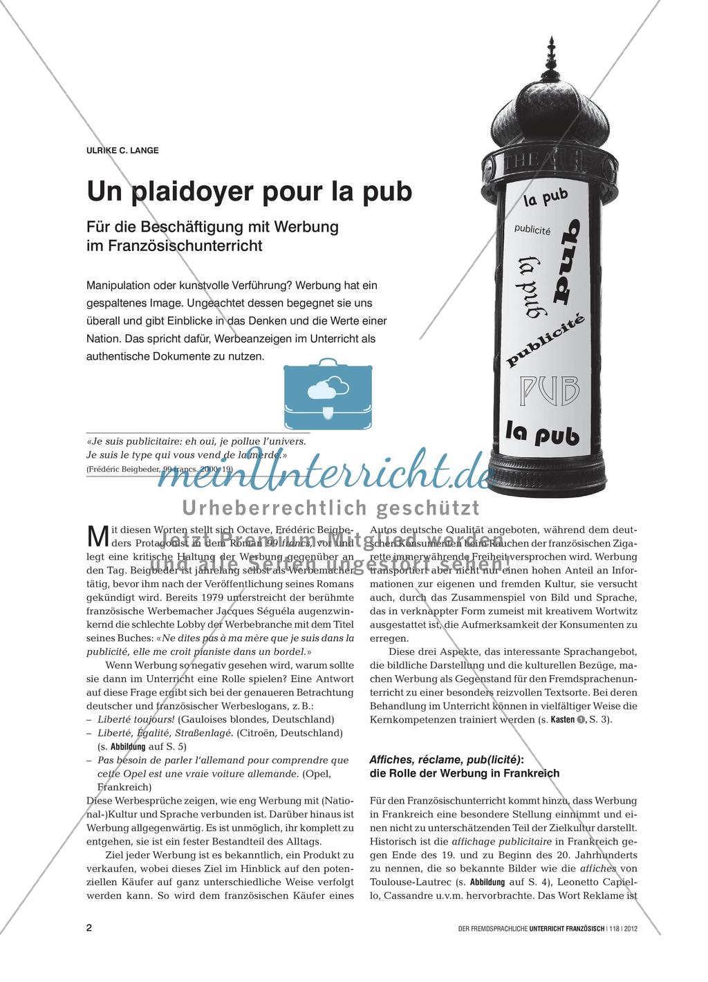 Werbung im Französischunterricht Preview 1