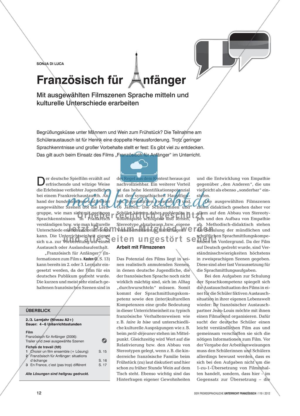 Filmarbeit Französisch für Anfänger meinUnterricht