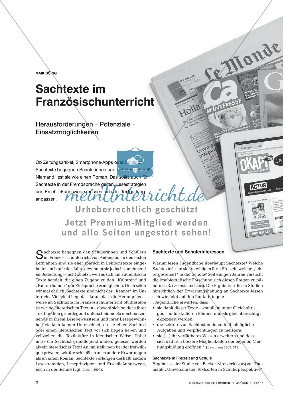 Sachtexte im Französischunterricht Preview 1