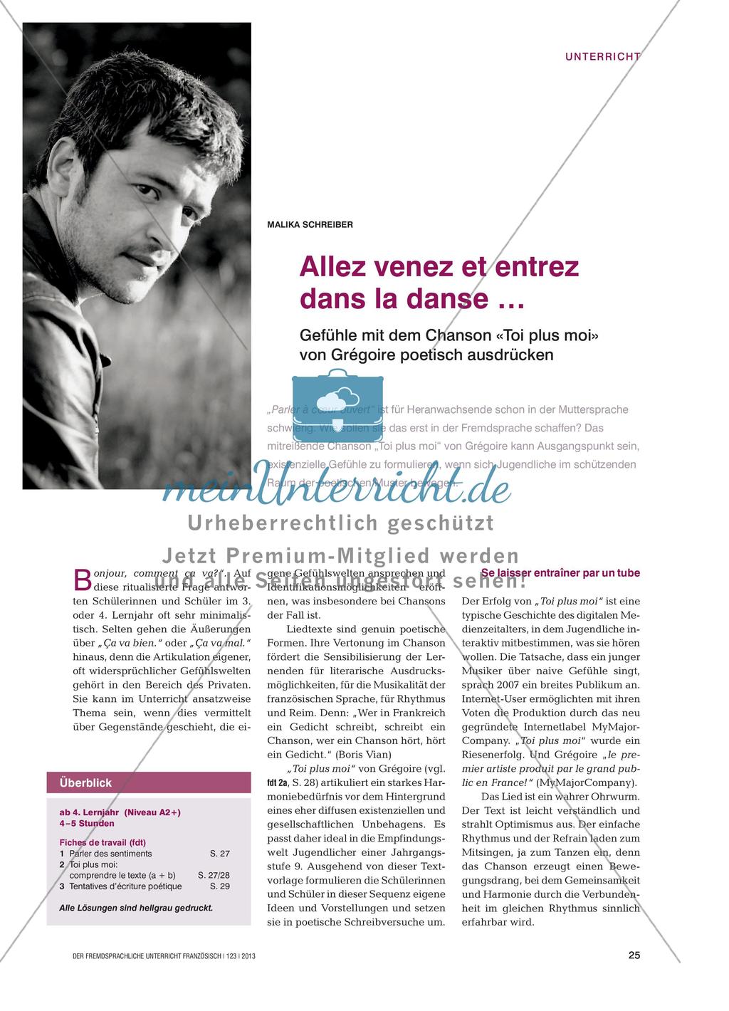 Poetisches Schreiben: Chanson «Toi plus moi» Preview 1