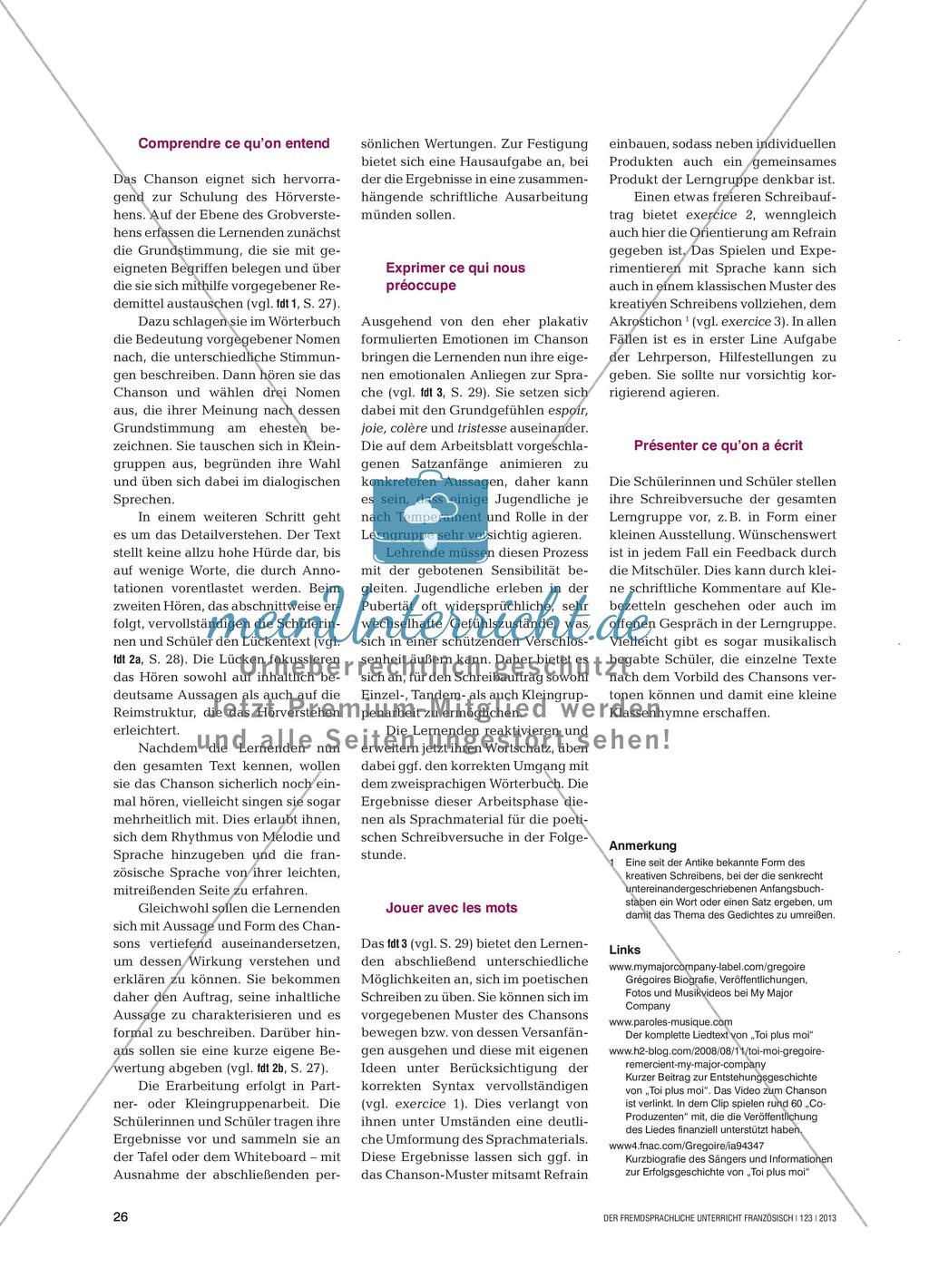 Poetisches Schreiben: Chanson «Toi plus moi» Preview 2