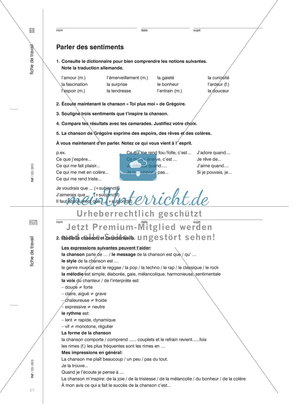 Poetisches Schreiben: Chanson «Toi plus moi» Preview 3