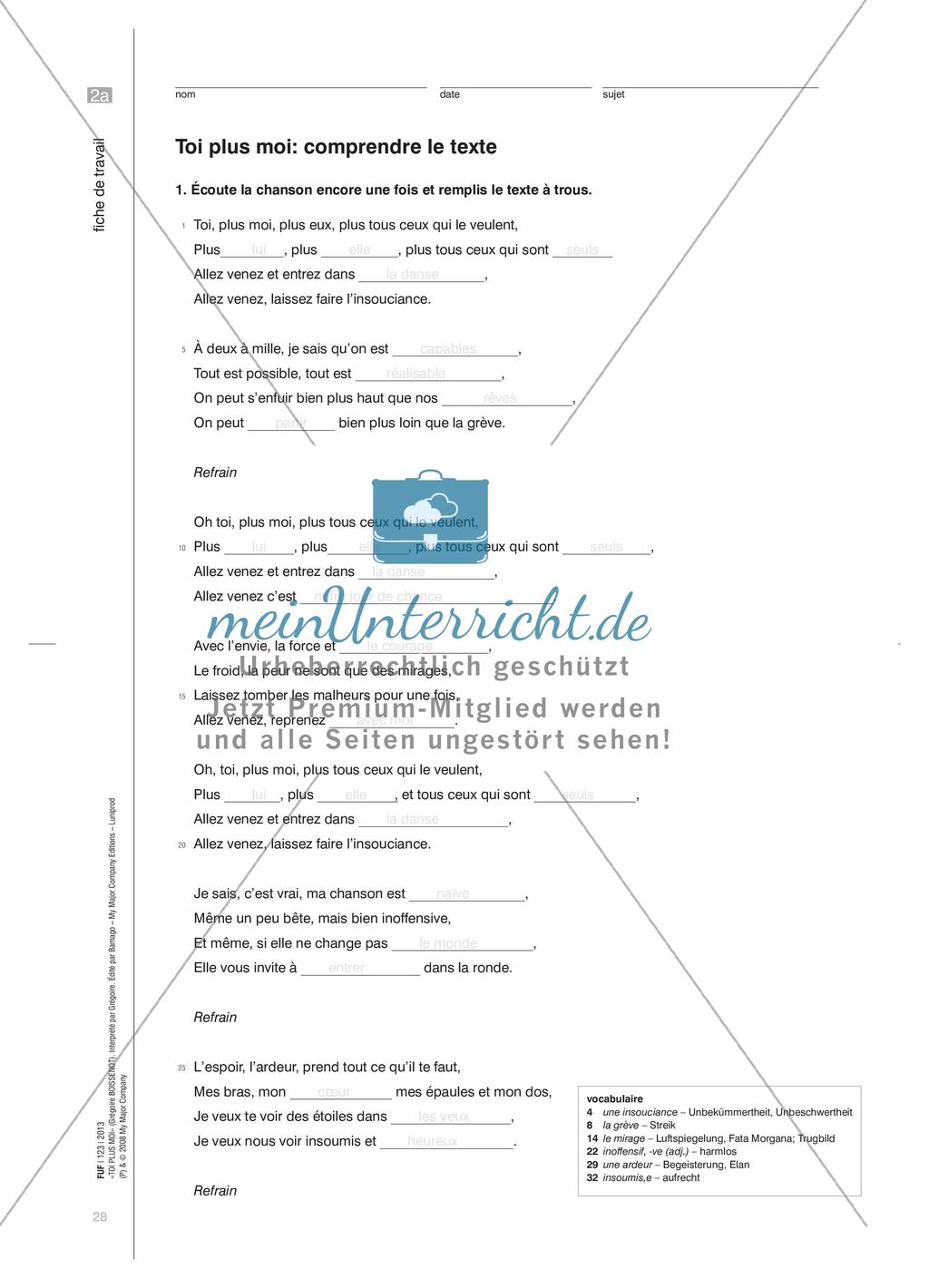 Poetisches Schreiben: Chanson «Toi plus moi» Preview 4