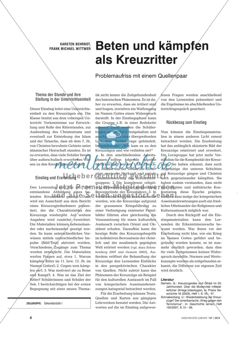 Das Verstehen des Beten und Kämpfen der Kreuzritter als Widerspruch Preview 1