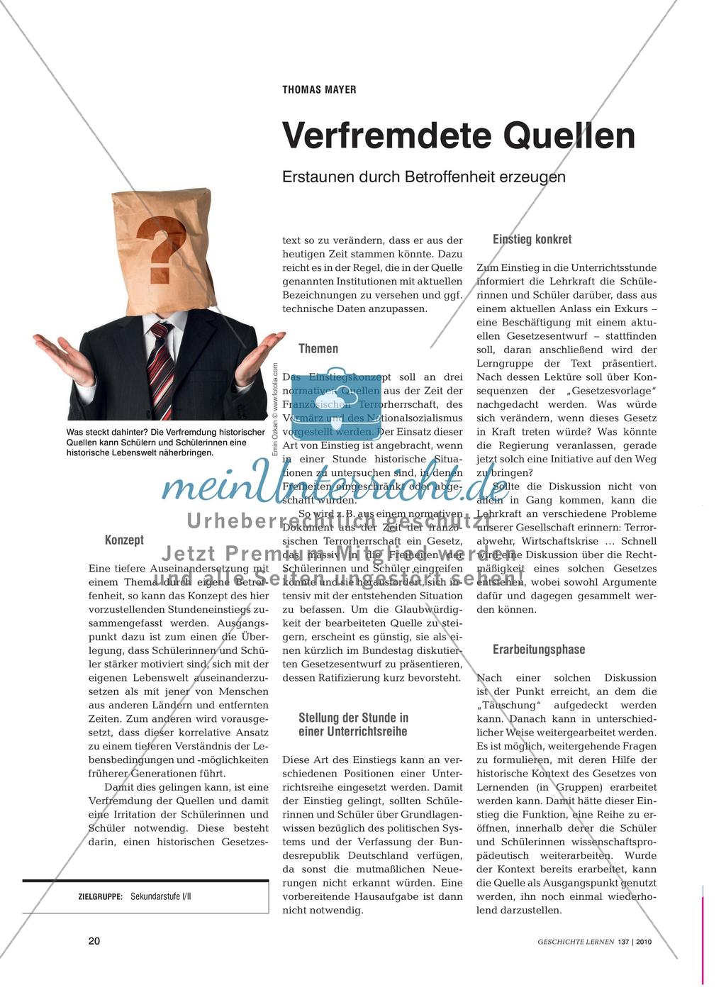 Ein historischer Gesetzesentwurf als verfremdete Quelle im Einstieg Preview 1