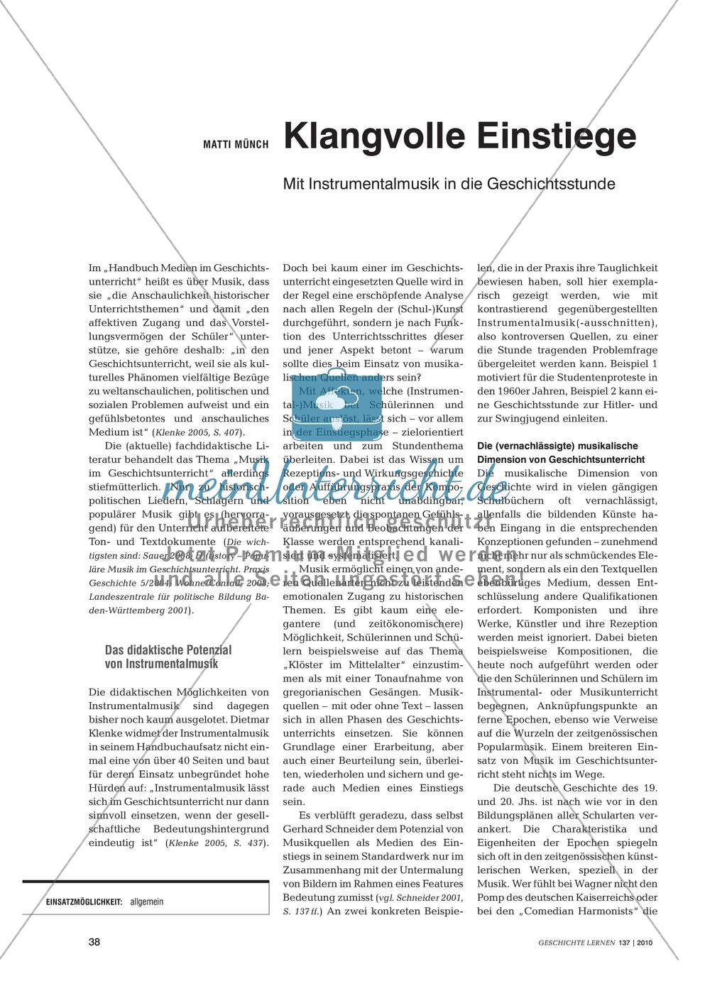 Klangvolle Einstiege: Mit Instrumentalmusik in die Geschichtsstunde Preview 1
