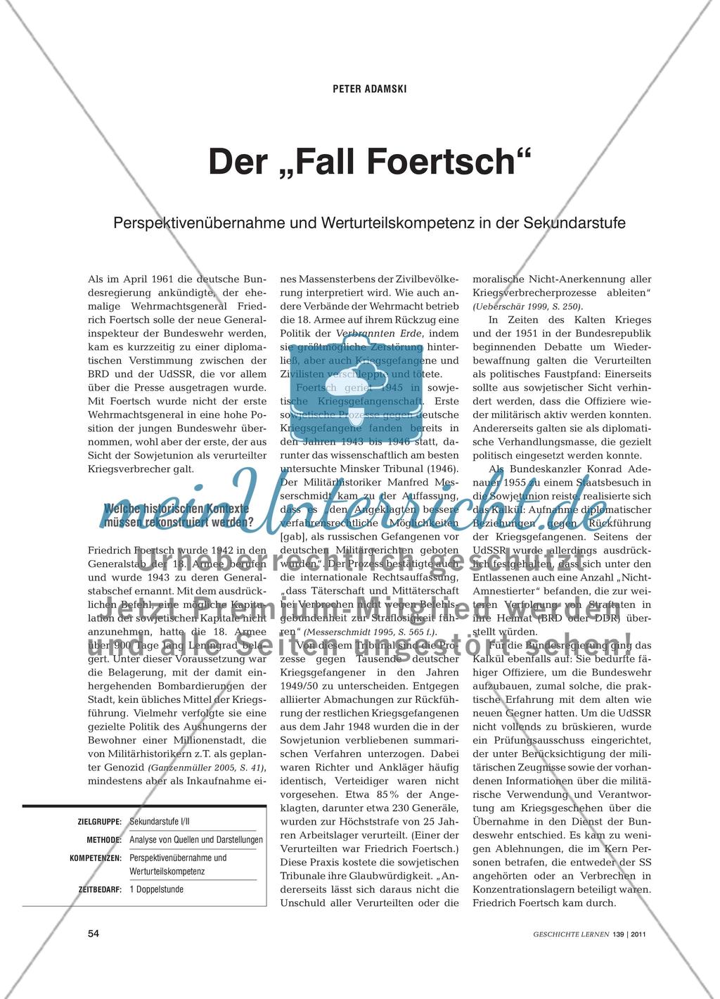 Der „Fall Foertsch“ - Perspektivenübernahme und Werturteilskompetenz in der Sekundarstufe Preview 1