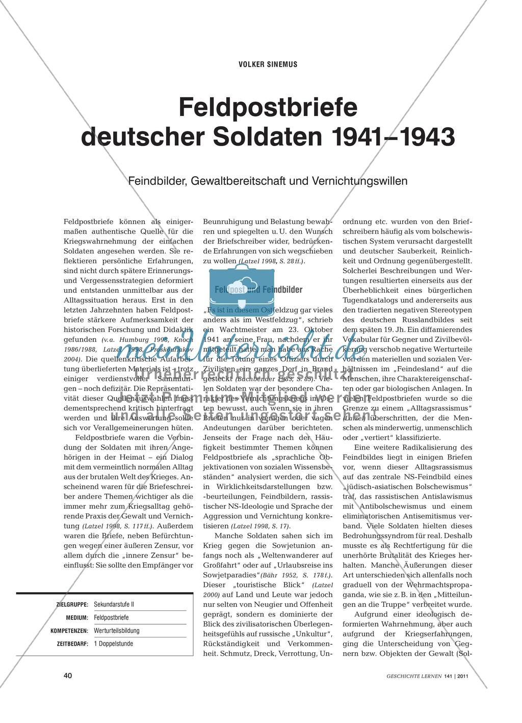 Feldpostbriefe deutscher Soldaten: Feindbilder, Gewaltbereitschaft und Vernichtungswillen Preview 1