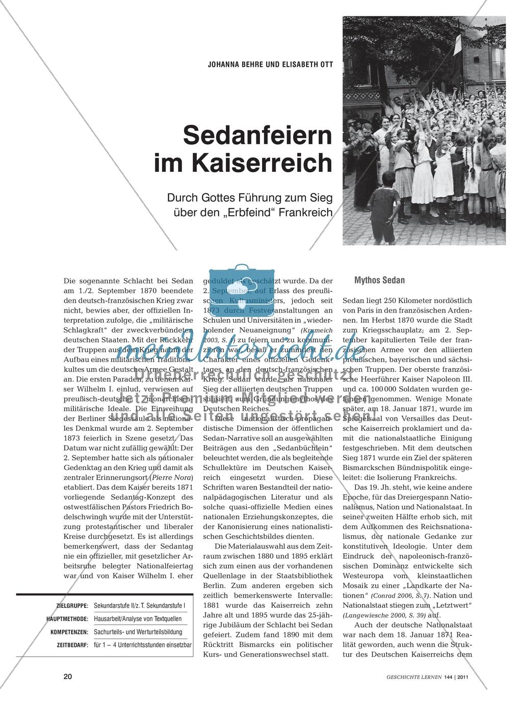 Sedanfeiern im Kaiserreich: Vorträge, Lieder und Gebete zum Sieg über den „Erbfeind“ Frankreich Preview 1