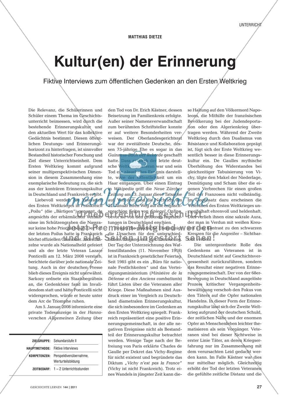 Fiktive Interviews zum öffentlichen Gedenken an den Ersten Weltkrieg Preview 1