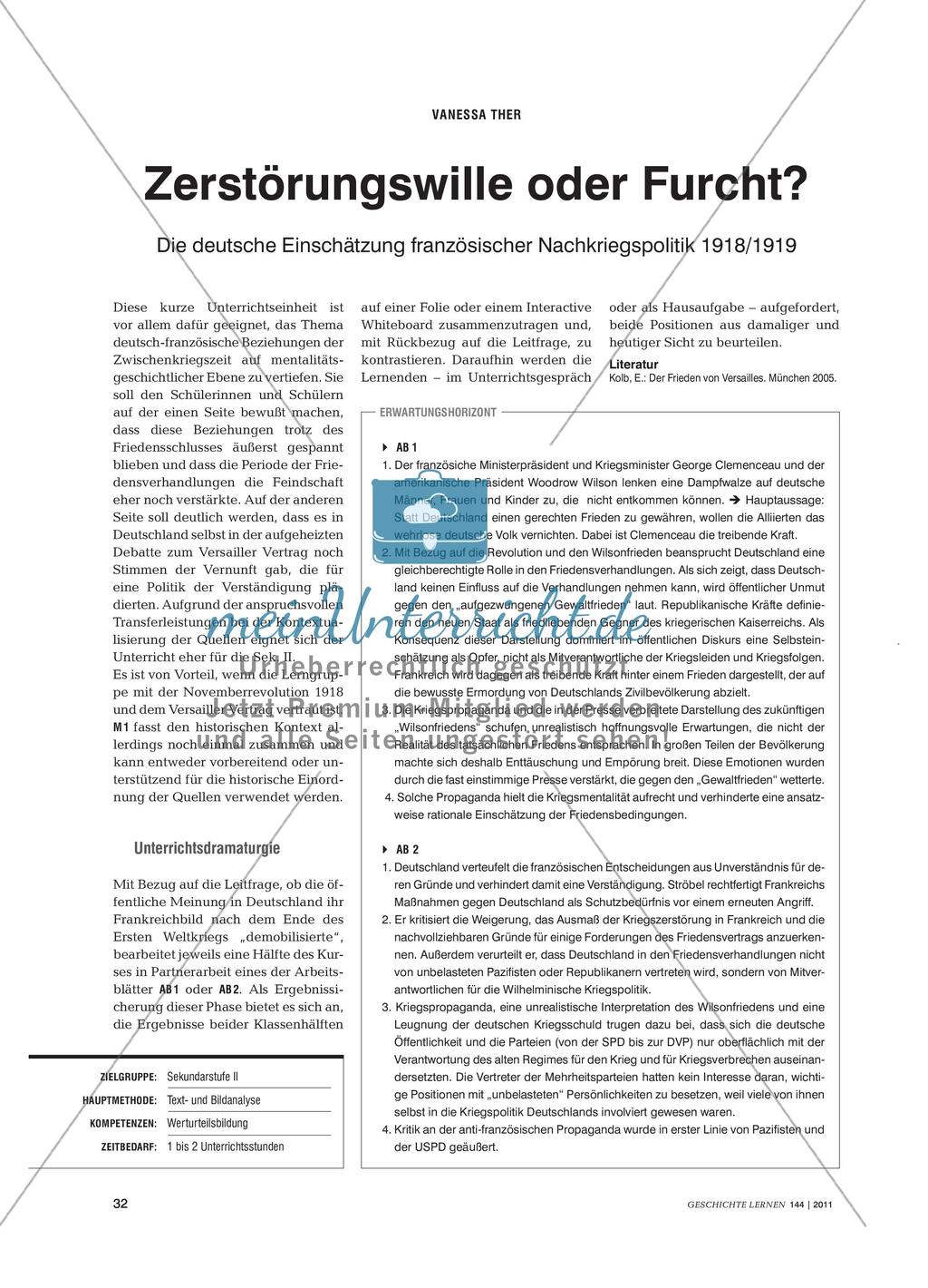 Die deutsche Einschätzung französischer Nachkriegspolitik 1918/1919 Preview 1
