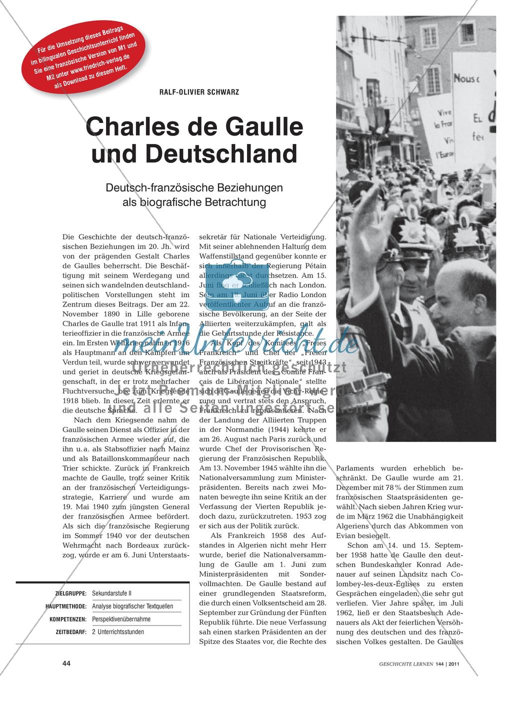 Deutsch-französische Beziehungen anhand der biografische Betrachtung Charles de Gaulle Preview 1