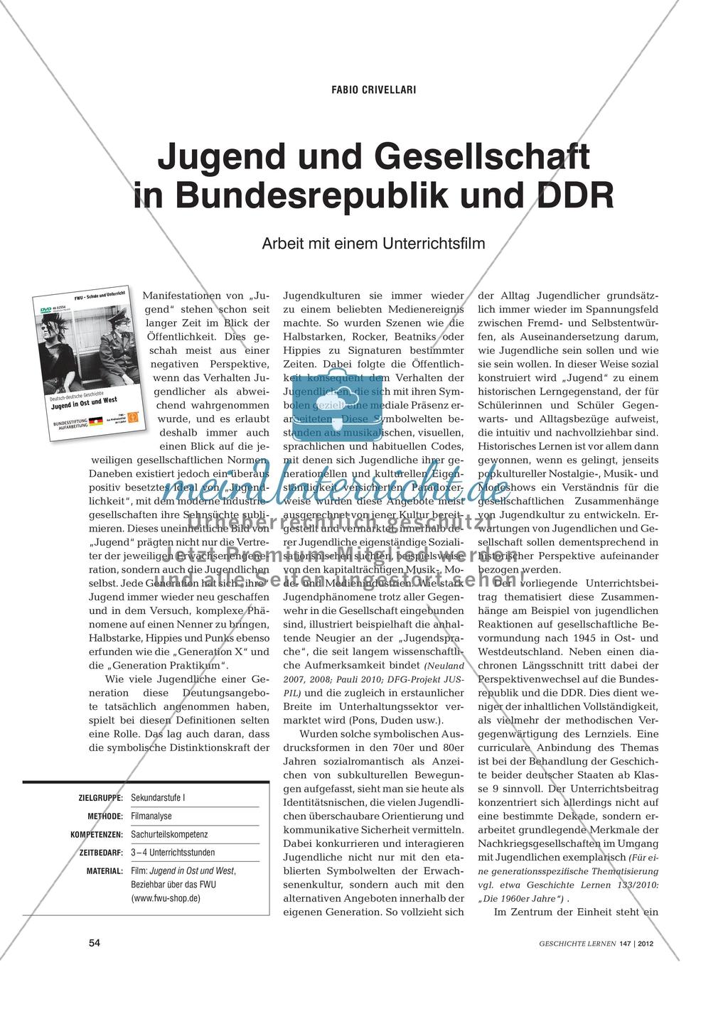 Jugend und Gesellschaft in der BRD und der DDR: Arbeit mit einem Unterrichtsfilm Preview 1