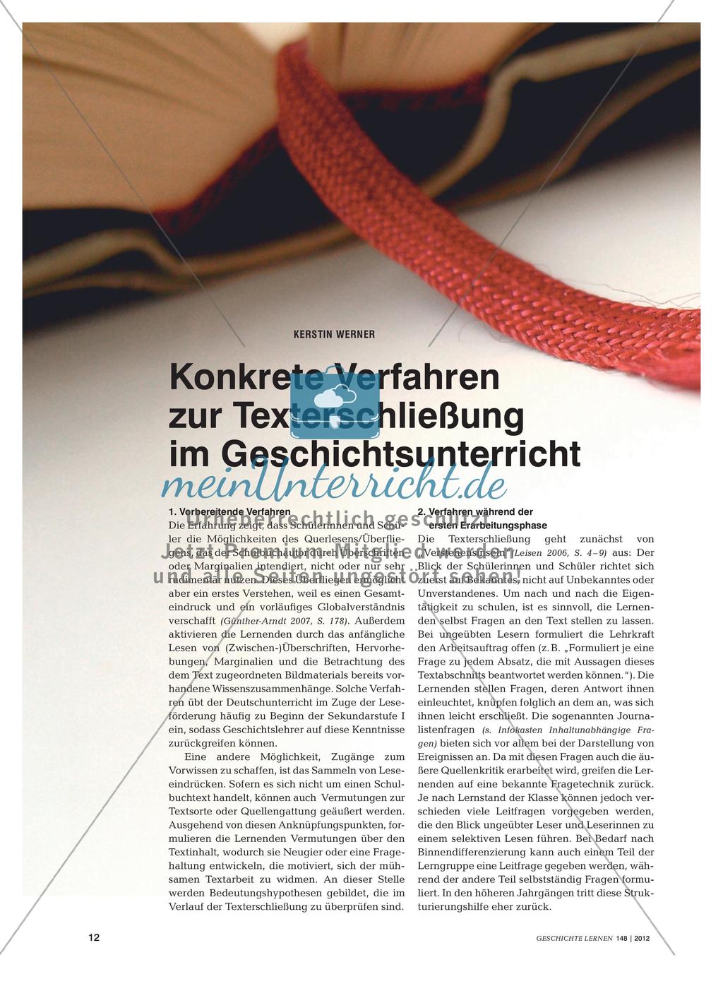 Konkrete Verfahren zur Texterschließung im Geschichtsunterricht Preview 1