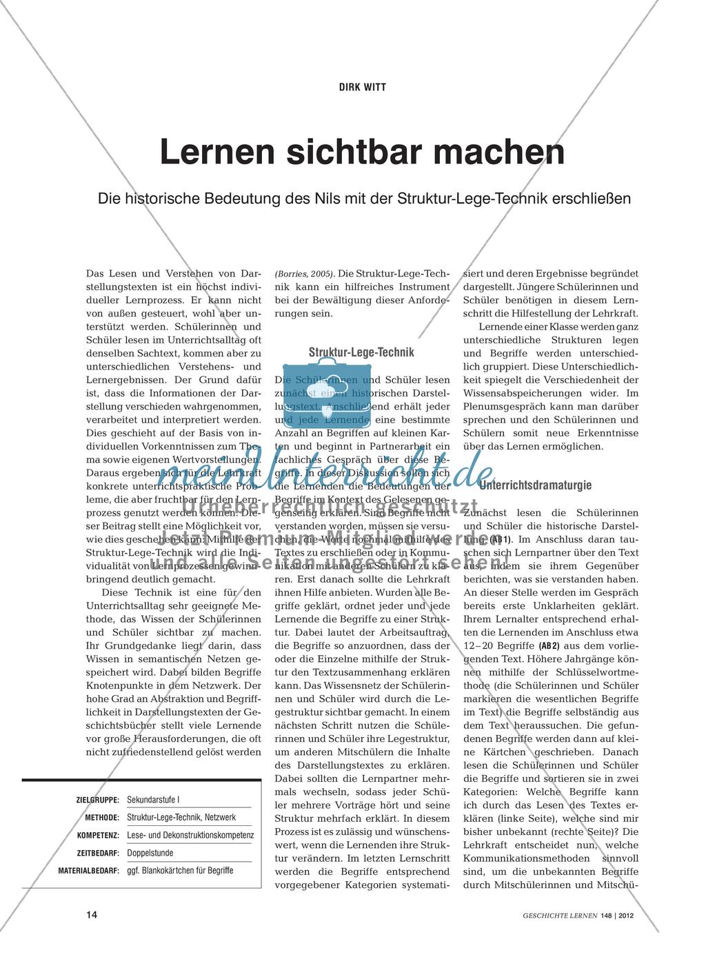 Erschließung mit Hilfe der Struktur-Lege-Technik: Die historische Bedeutung des Nils Preview 1