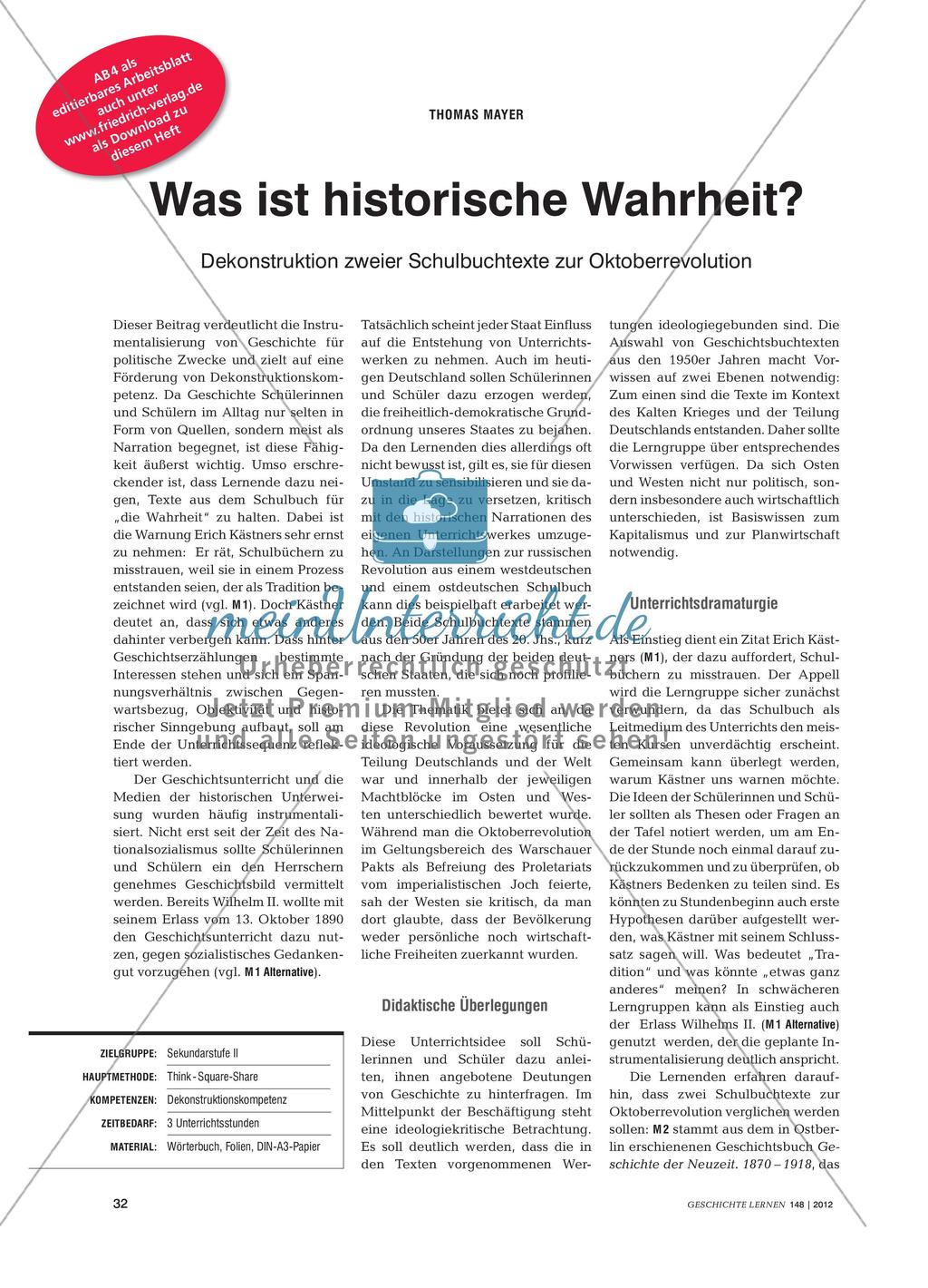 Dekonstruktion zweier Schulbuchtexte zur Oktoberrevolution Preview 1