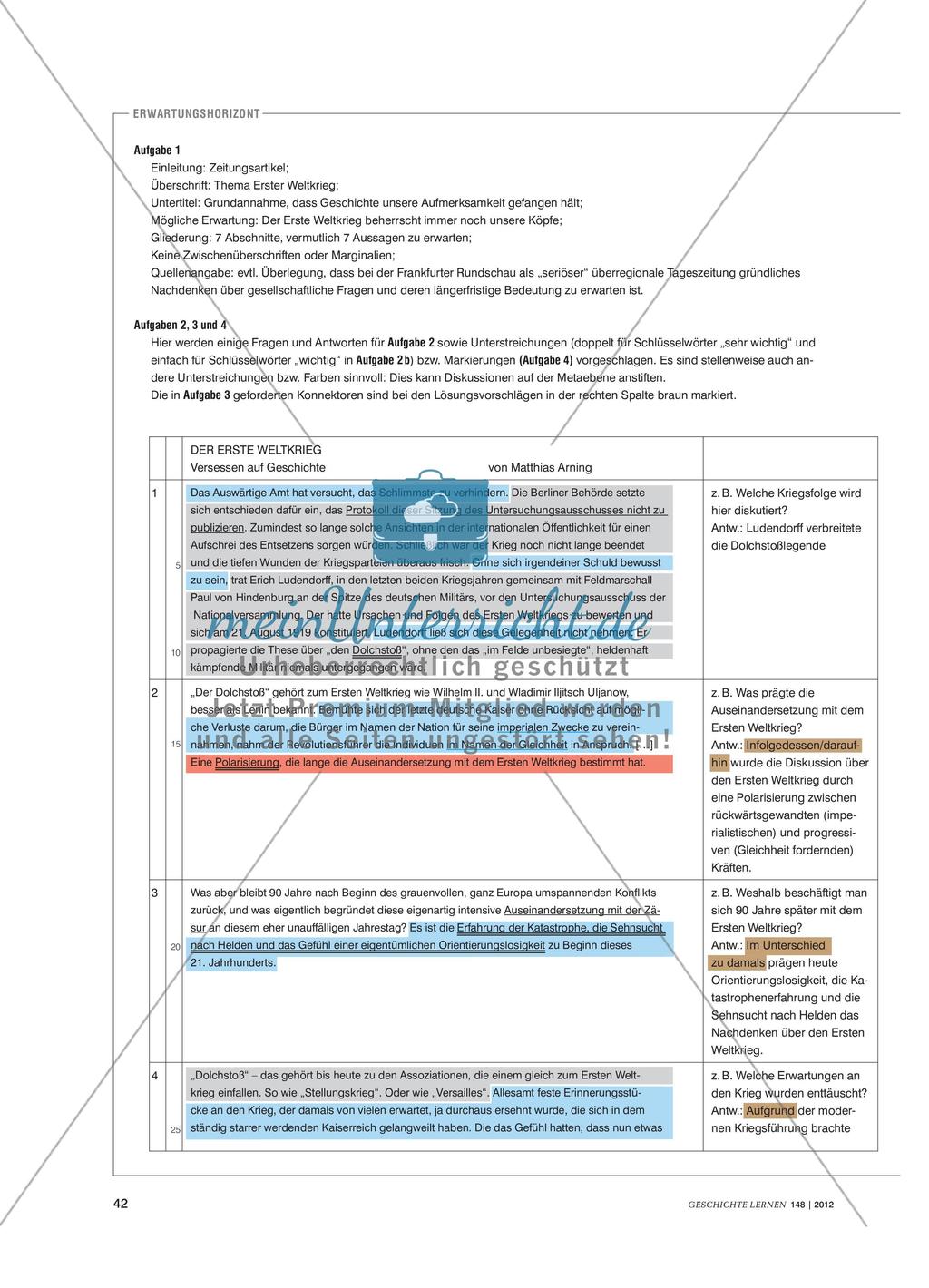 Microtraining zur Textarbeit: Kleinschrittige Dekonstruktion eines Kommentars zum Ersten Weltkrieg Preview 3