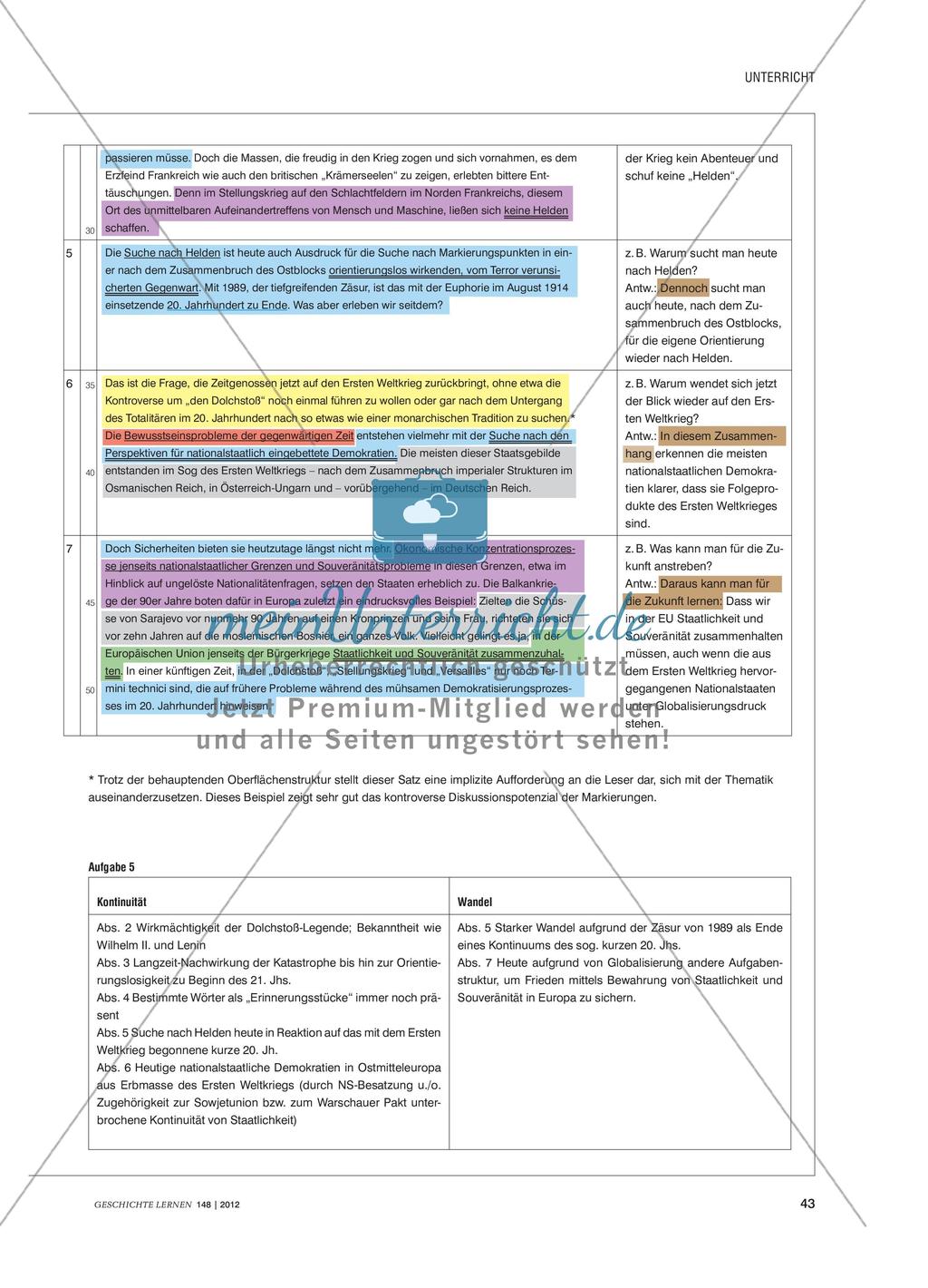 Microtraining zur Textarbeit: Kleinschrittige Dekonstruktion eines Kommentars zum Ersten Weltkrieg Preview 4