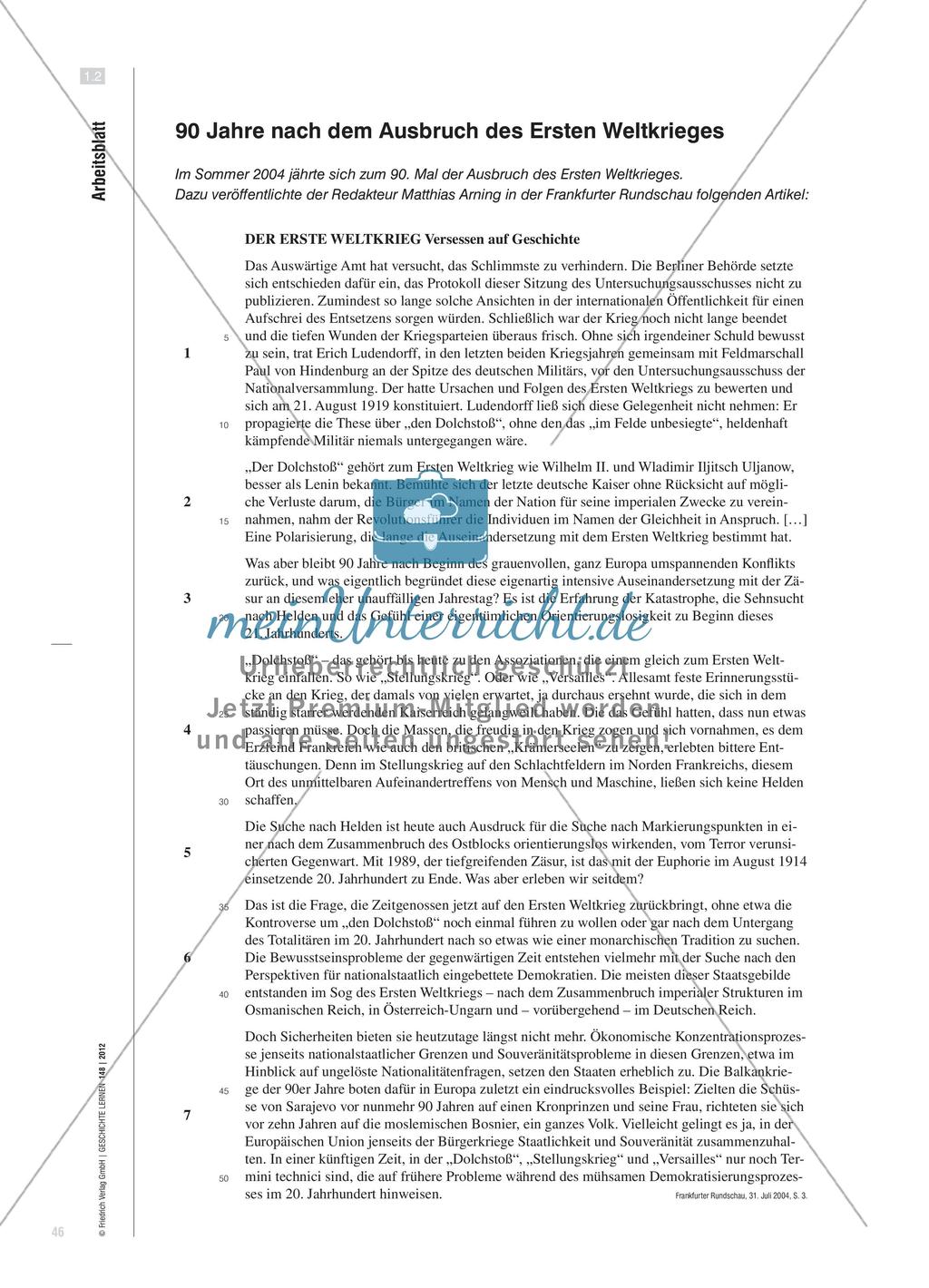 Microtraining zur Textarbeit: Kleinschrittige Dekonstruktion eines Kommentars zum Ersten Weltkrieg Preview 7