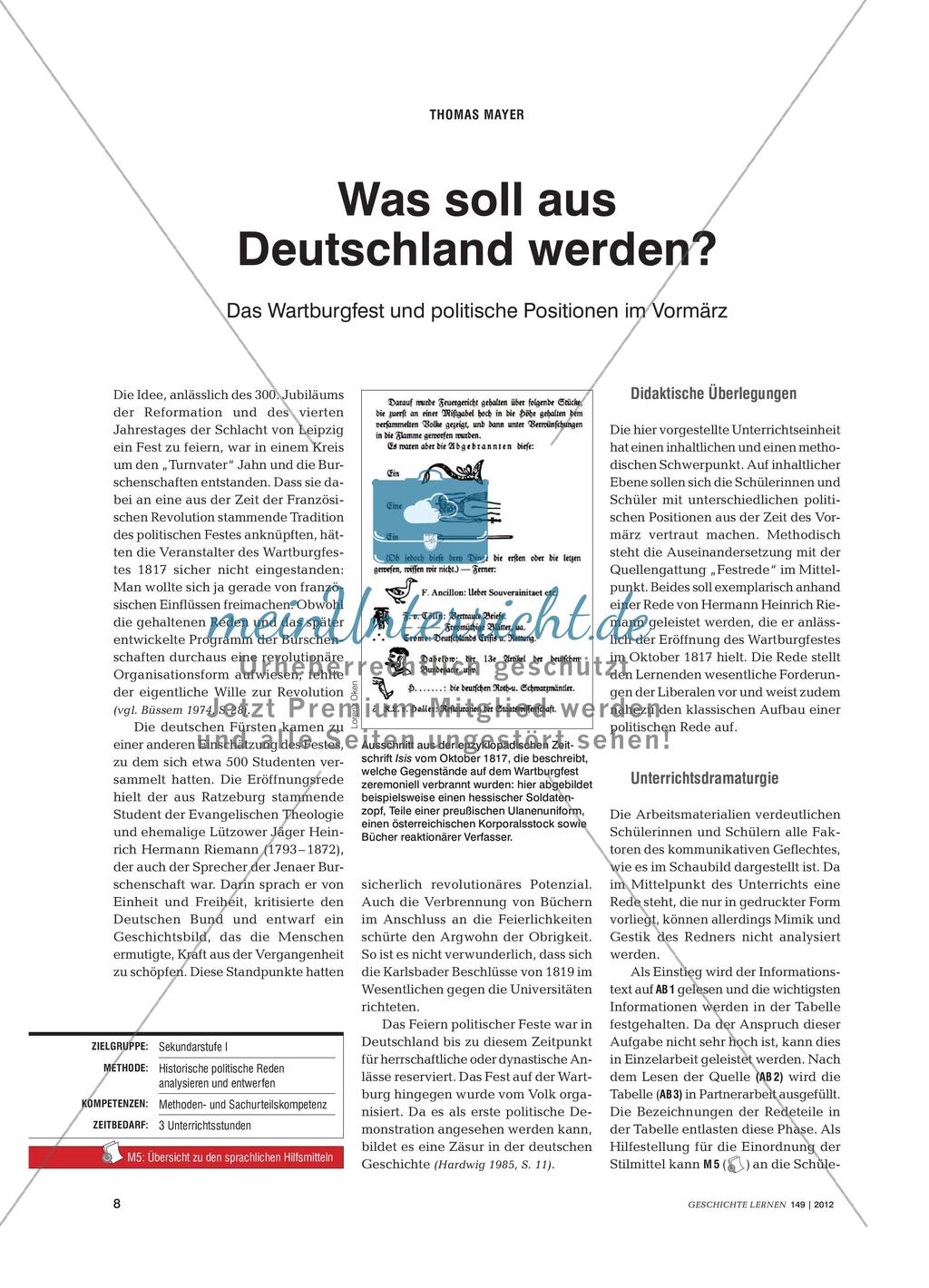 Das Wartburgfest und politische Positionen im Vormärz Preview 1