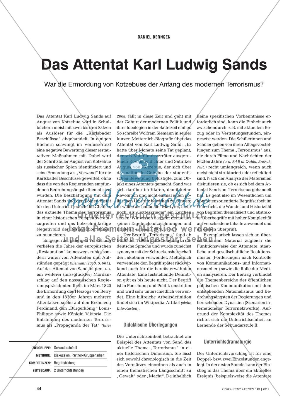 Die Anfänge des Terrorismus: Das Attentat Karl Ludwig Sands Preview 1