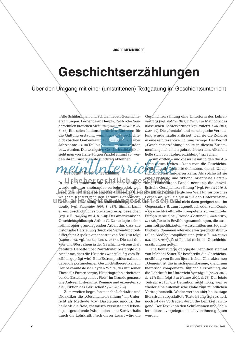 Geschichtserzählungen aus fachdidaktischer und fachwissenschaftlicher Perspektive Preview 1