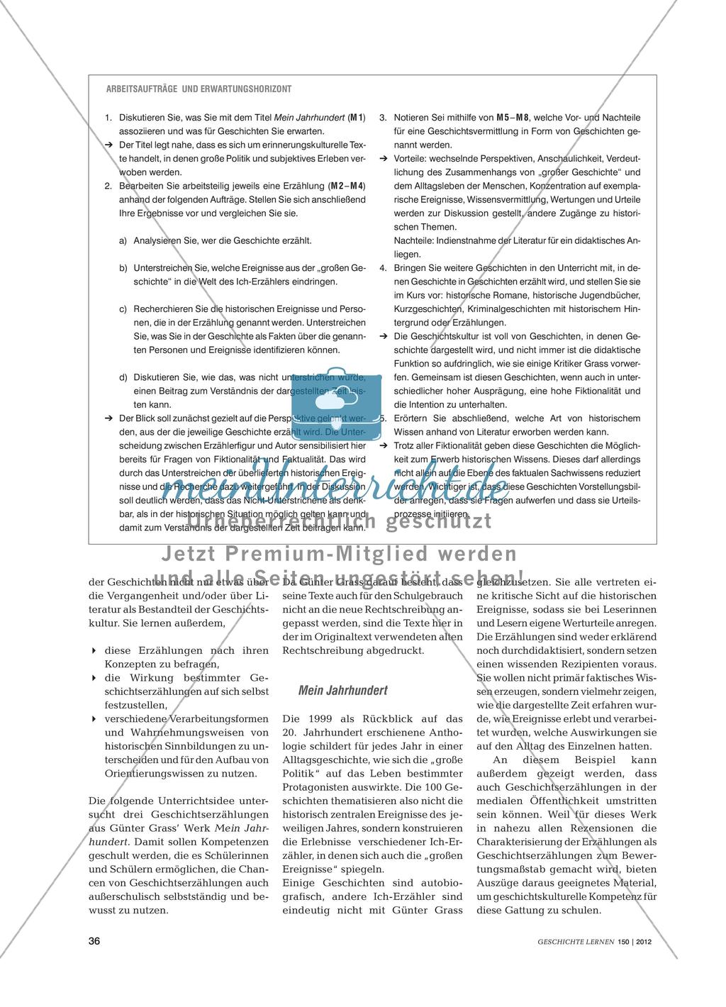 Geschichtserzählungen des 20. Jahrhunderts aus dem Buch