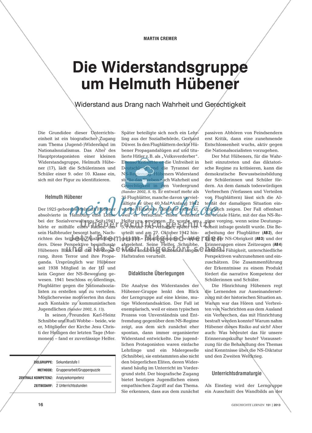 Die Widerstandsgruppe um Helmuth Hübener: Widerstand aus Drang nach Wahrheit und Gerechtigkeit Preview 1