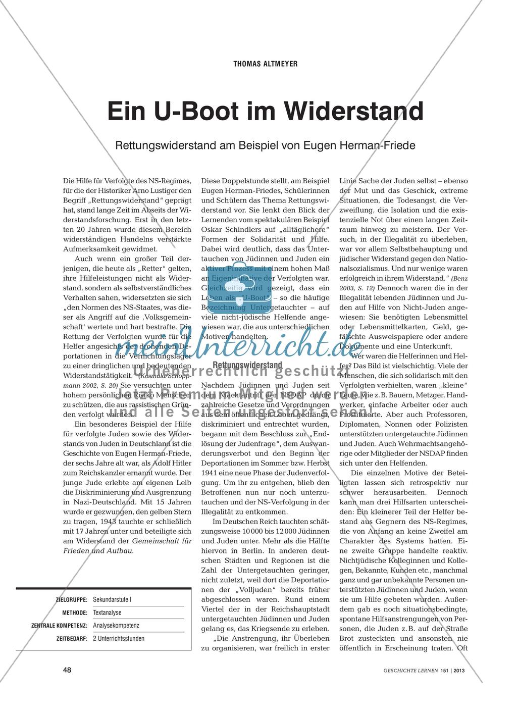 Ein U-Boot im Widerstand: Rettungswiderstand am Beispiel von Eugen Herman-Friede Preview 1