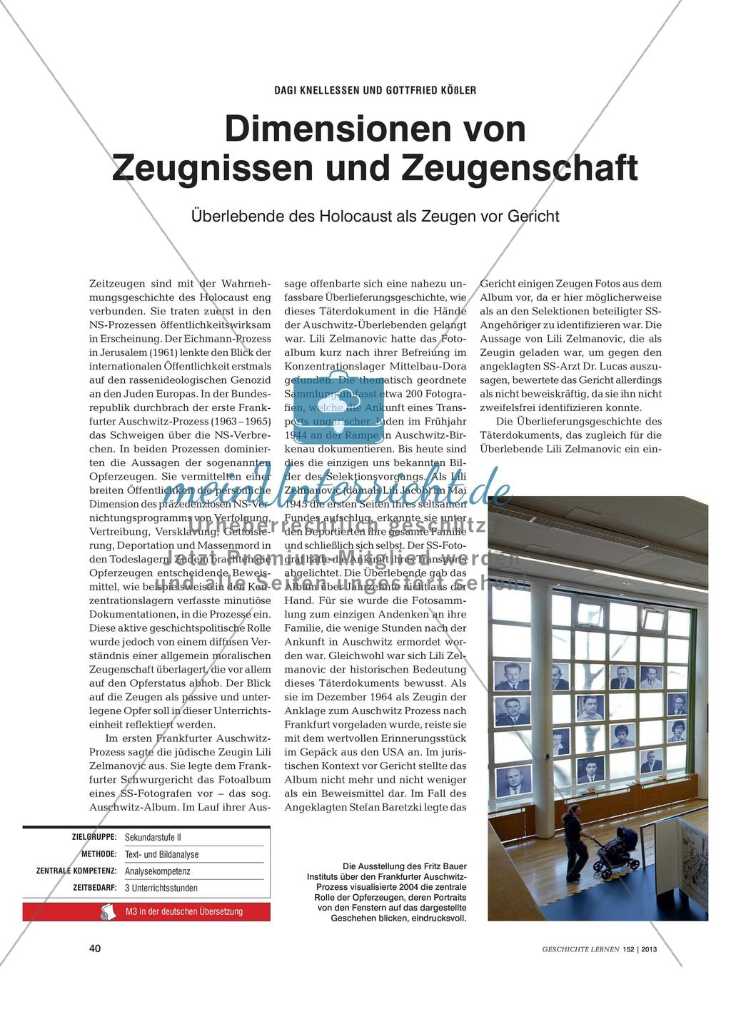 Dimensionen von Zeugnissen und Zeugenschaft: Überlebende des Holocaust als Zeugen vor Gericht Preview 1