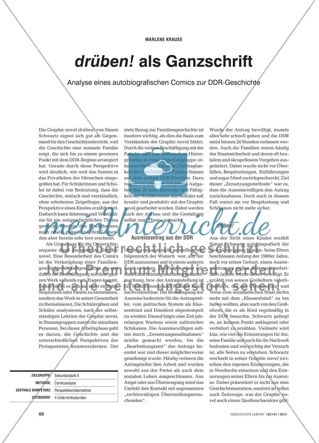 drüben! als Ganzschrift - Analyse eines autobiografischen Comics zur DDR-Geschichte Preview 1