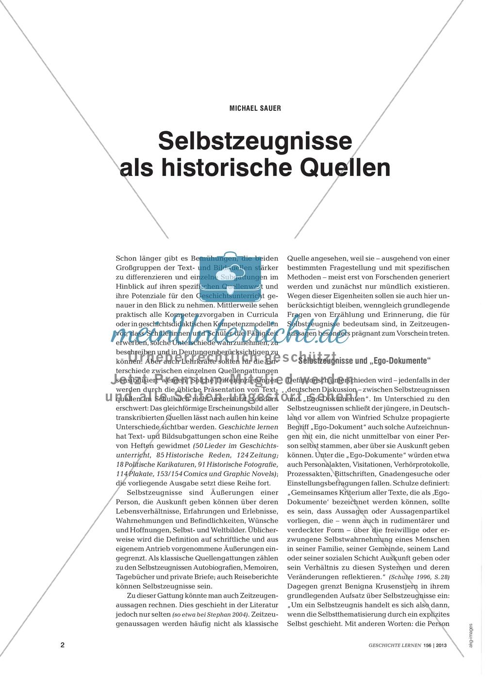 Selbstzeugnisse als historische Quellen aus fachdidaktischer und fachwissenschaftlicher Perspektive Preview 1