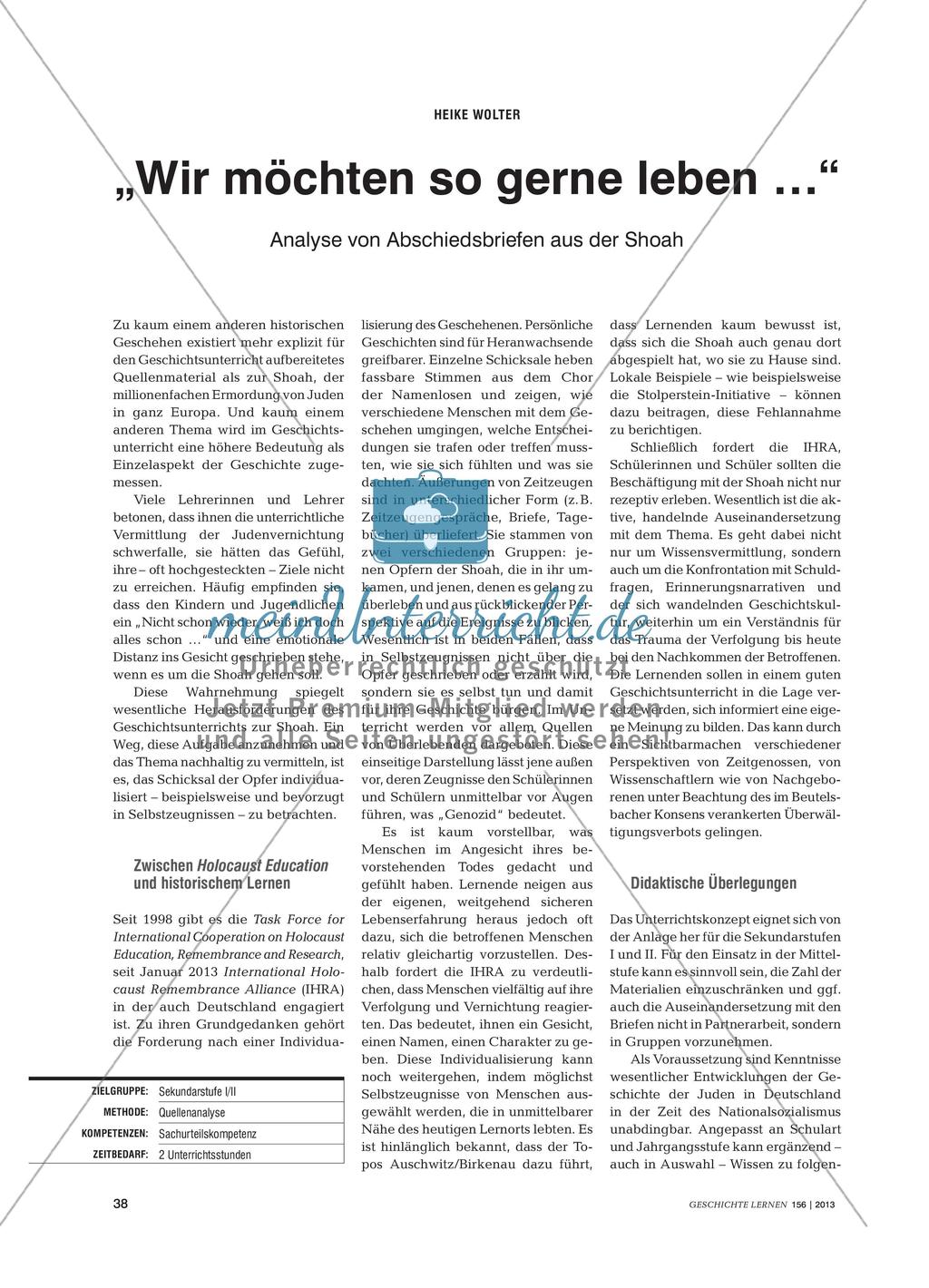 Abschiedsbriefe als Selbstzeugnisse: Analyse von Abschiedsbriefen aus den Vernichtungslagern und dessen Wirkung Preview 1