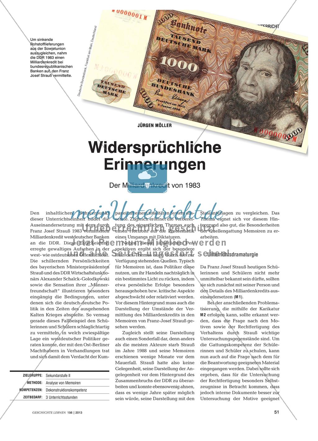 Memoiren als Selbstzeugnisse: Widersprüchliche Erinnerungen an den Milliardenkredit von 1983 Preview 1