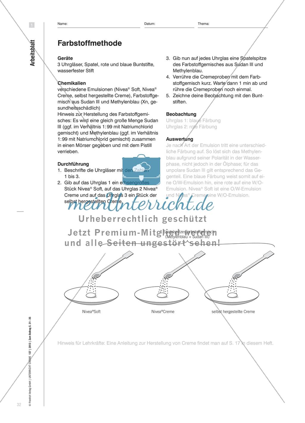 Vom qualitativen Nachweis zur quantitativen Bestimmung - Ein fachmethodisches Spiralcurriculum zur Analytik von Emulsionen Preview 2