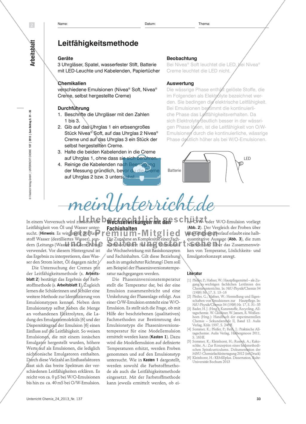 Vom qualitativen Nachweis zur quantitativen Bestimmung - Ein fachmethodisches Spiralcurriculum zur Analytik von Emulsionen Preview 3