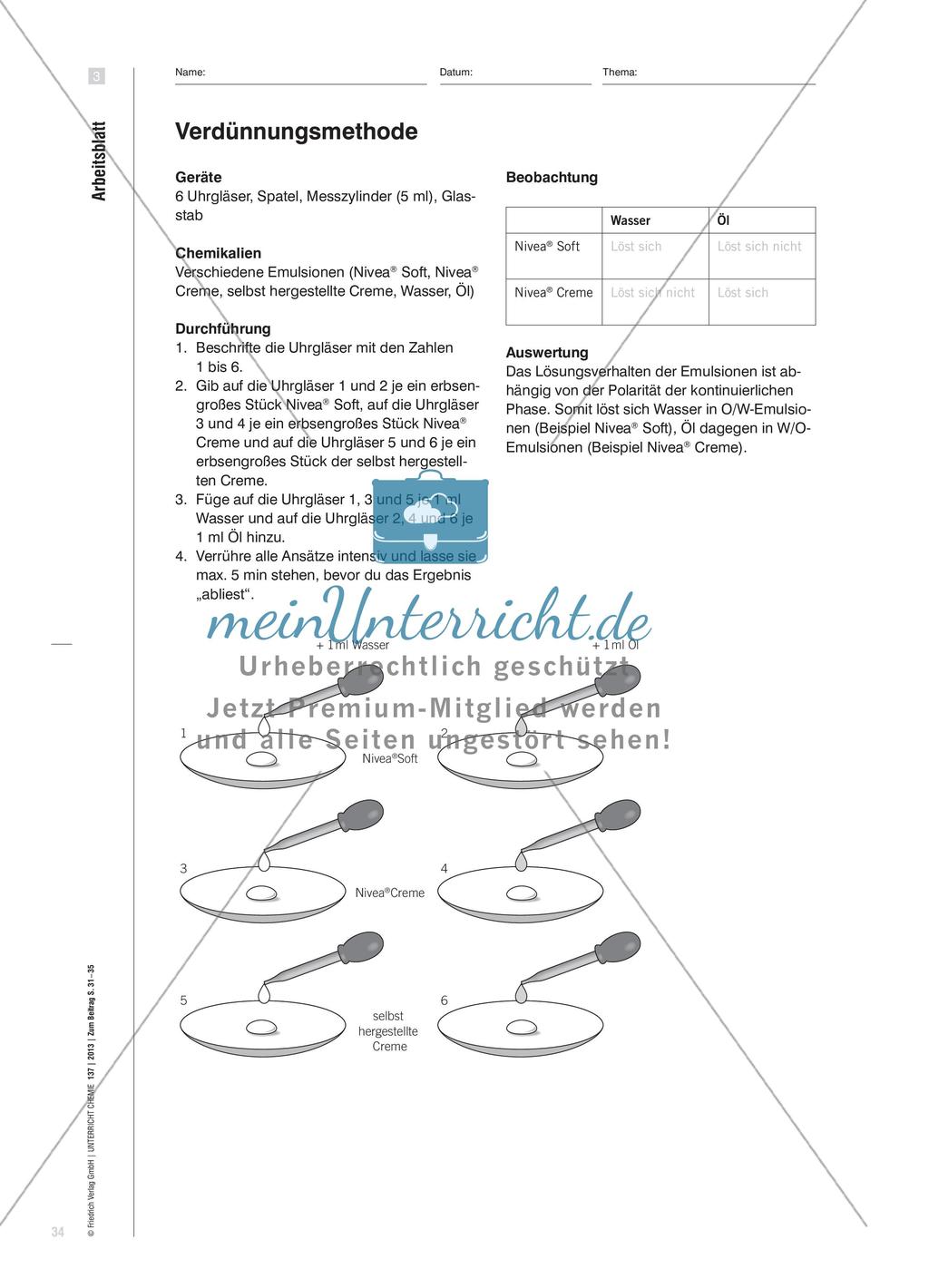 Vom qualitativen Nachweis zur quantitativen Bestimmung - Ein fachmethodisches Spiralcurriculum zur Analytik von Emulsionen Preview 4