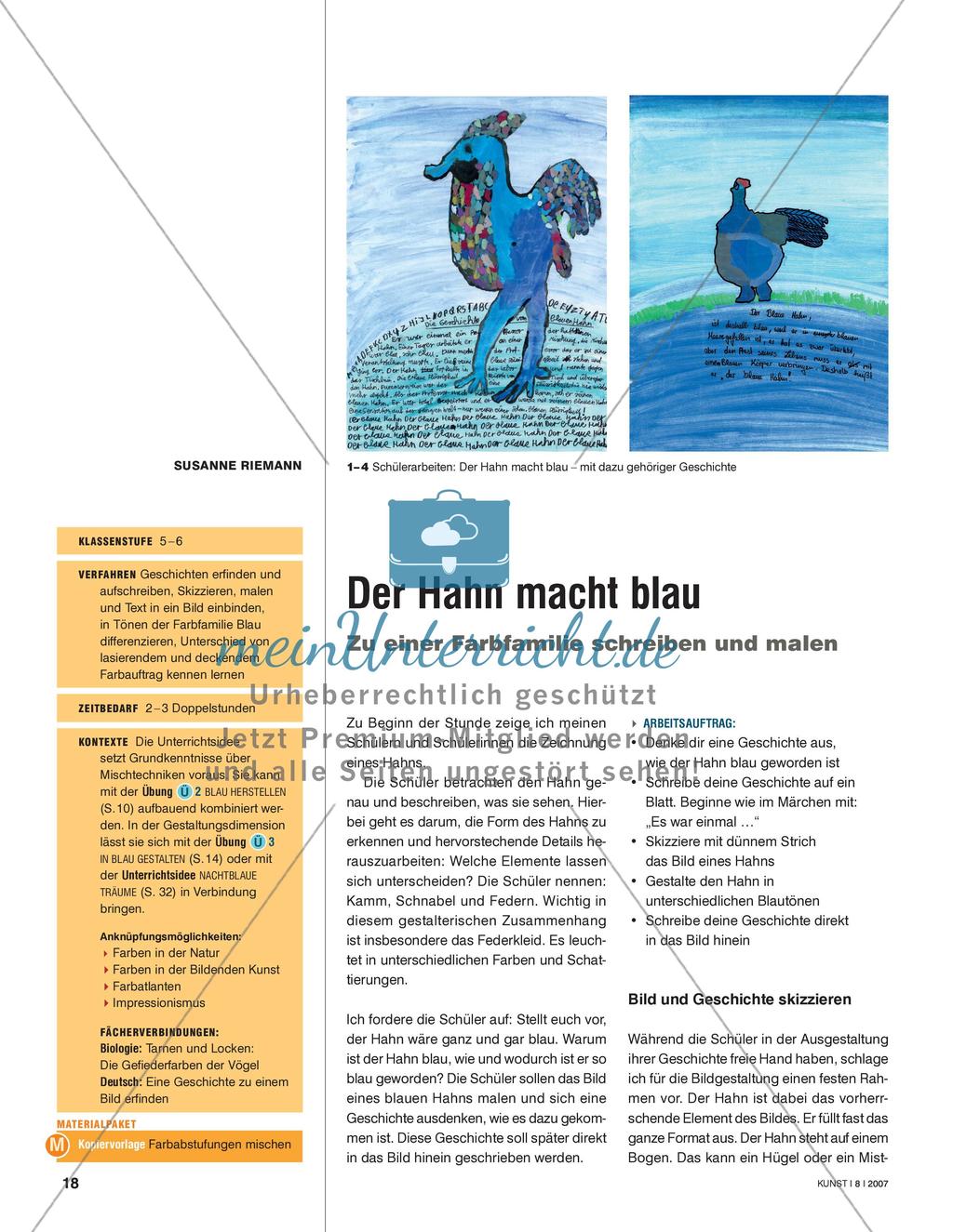 Der Hahn macht blau - Zu einer Farbfamilie schreiben und malen Preview 1