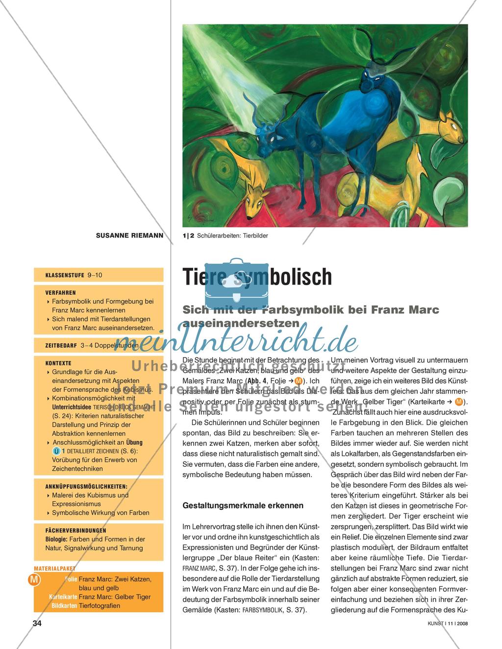 Tiere symbolisch - Sich mit der Farbsymbolik bei Franz Marc auseinandersetzen Preview 1