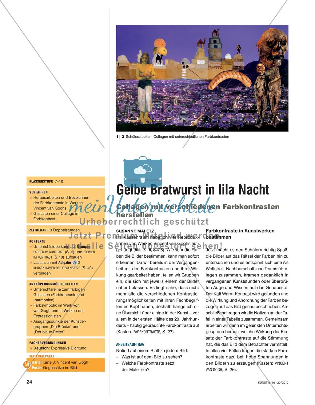 Gelbe Bratwurst in lila Nacht - Collagen mit verschiedenen Farbkontrasten herstellen Preview 1