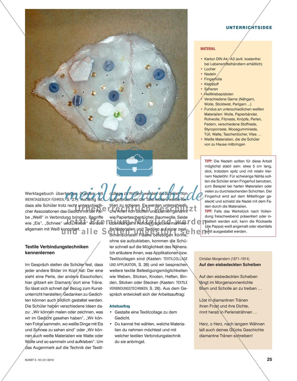 Textile Bilder - Applikationen aus weißen Materialien zu einem Gedicht erstellen Preview 2
