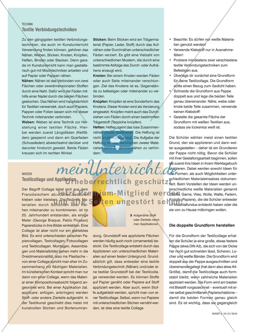 Textile Bilder - Applikationen aus weißen Materialien zu einem Gedicht erstellen Preview 3