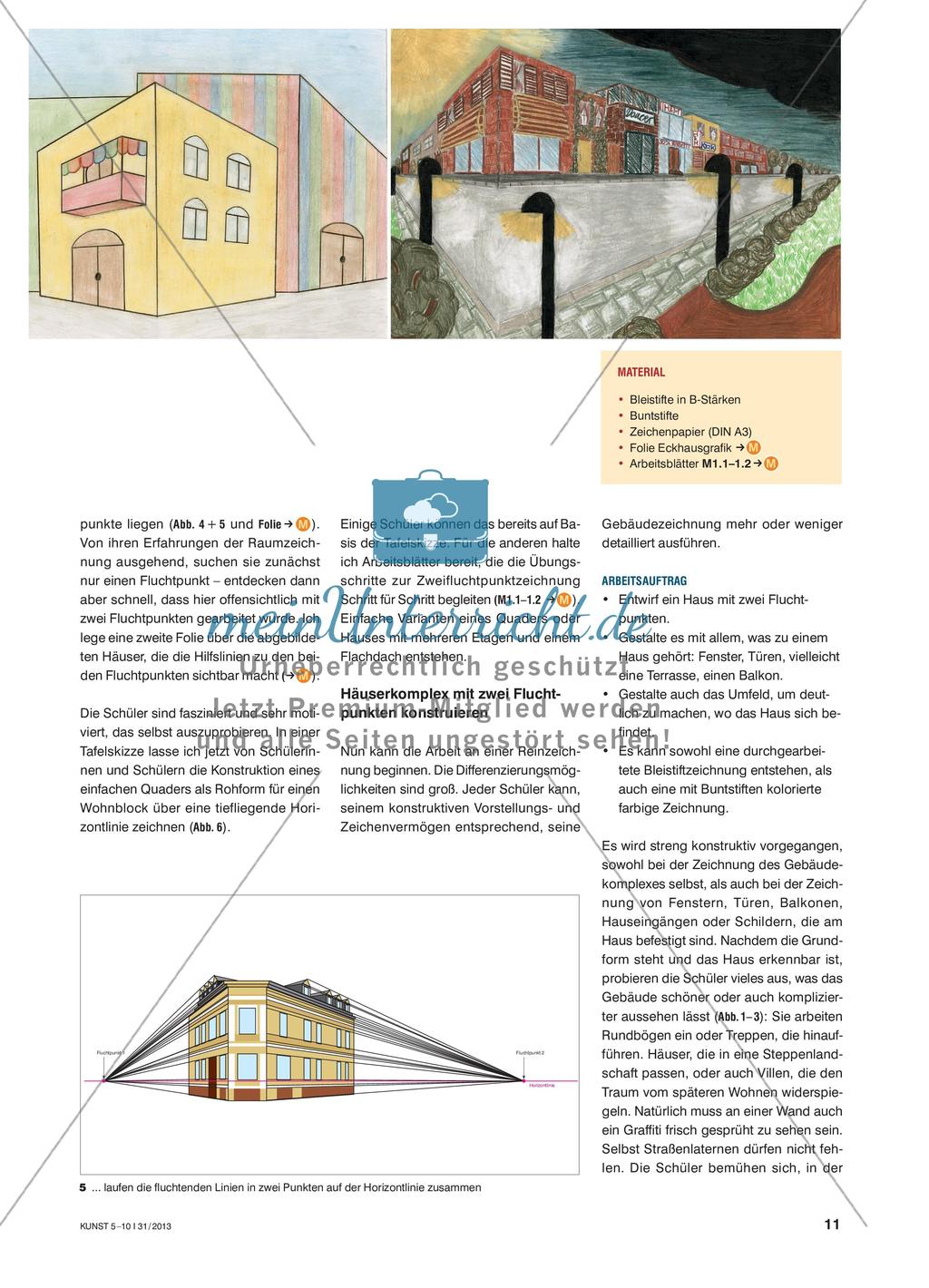 Einen Gebäudekomplex perspektivisch zeichnen - Häuseransichten in der Zweifluchtpunktperspektive darstellen Preview 2