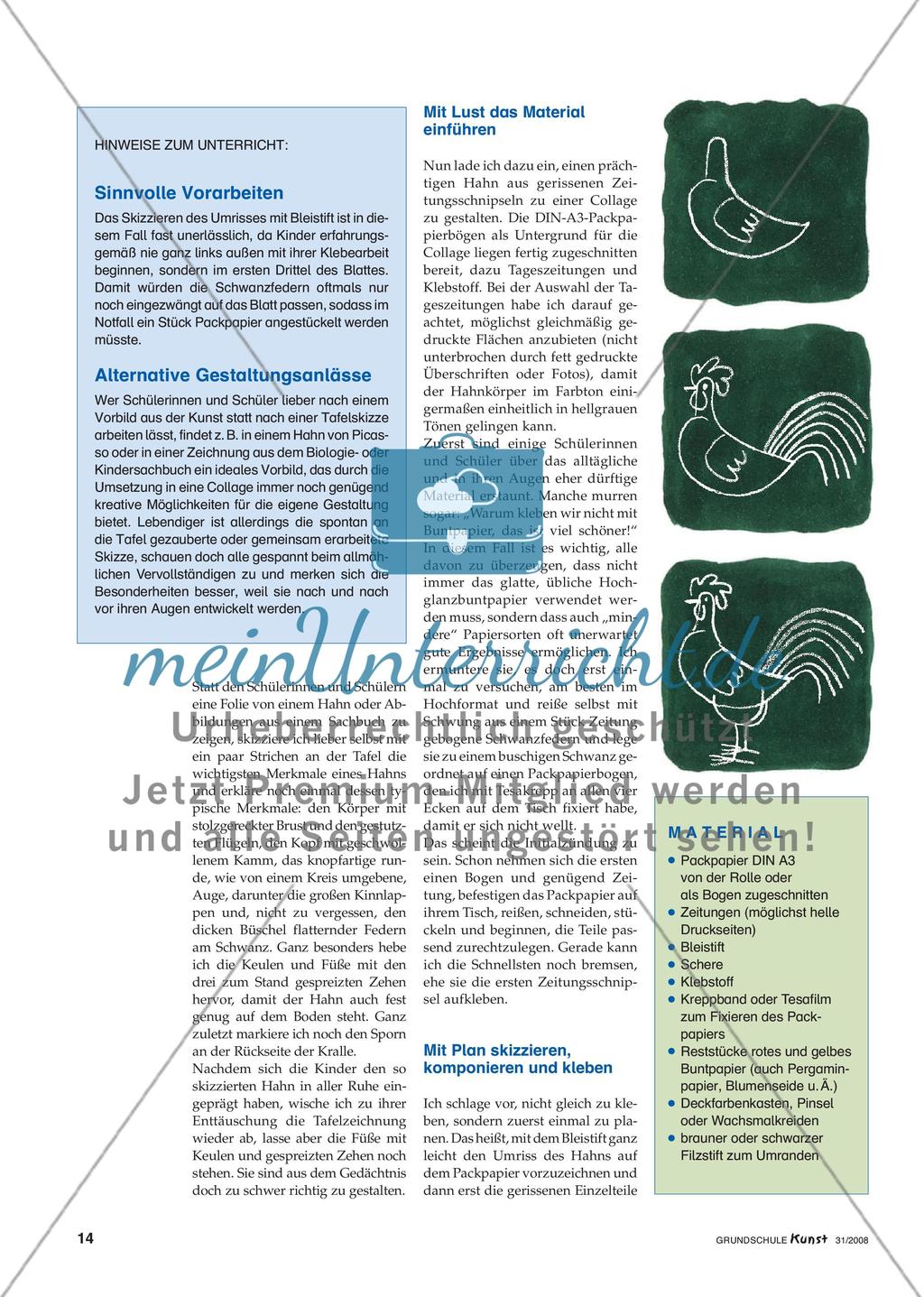 Ein Hahn aus Zeitungspapier: Collagieren in der Reißtechnik Preview 2