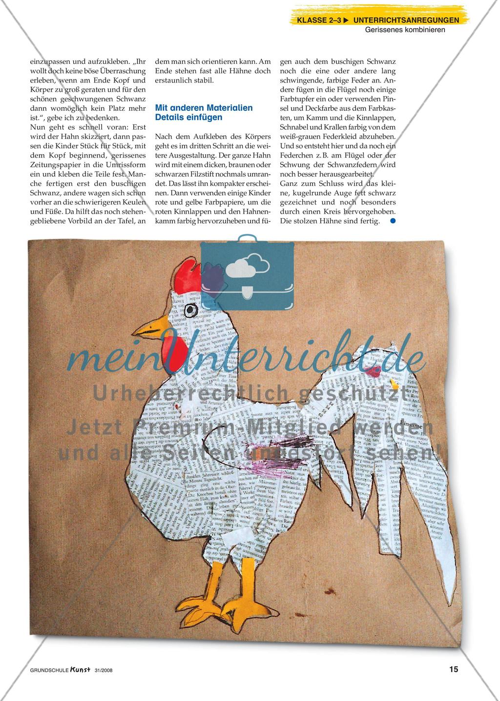 Ein Hahn aus Zeitungspapier: Collagieren in der Reißtechnik Preview 3