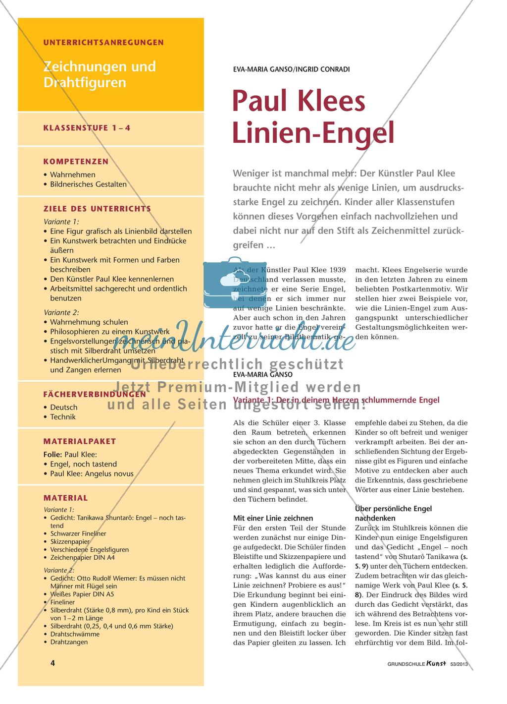 Paul Klees Linien-Engel: Zwei Varianten für den Einsatz im Unterricht Preview 1