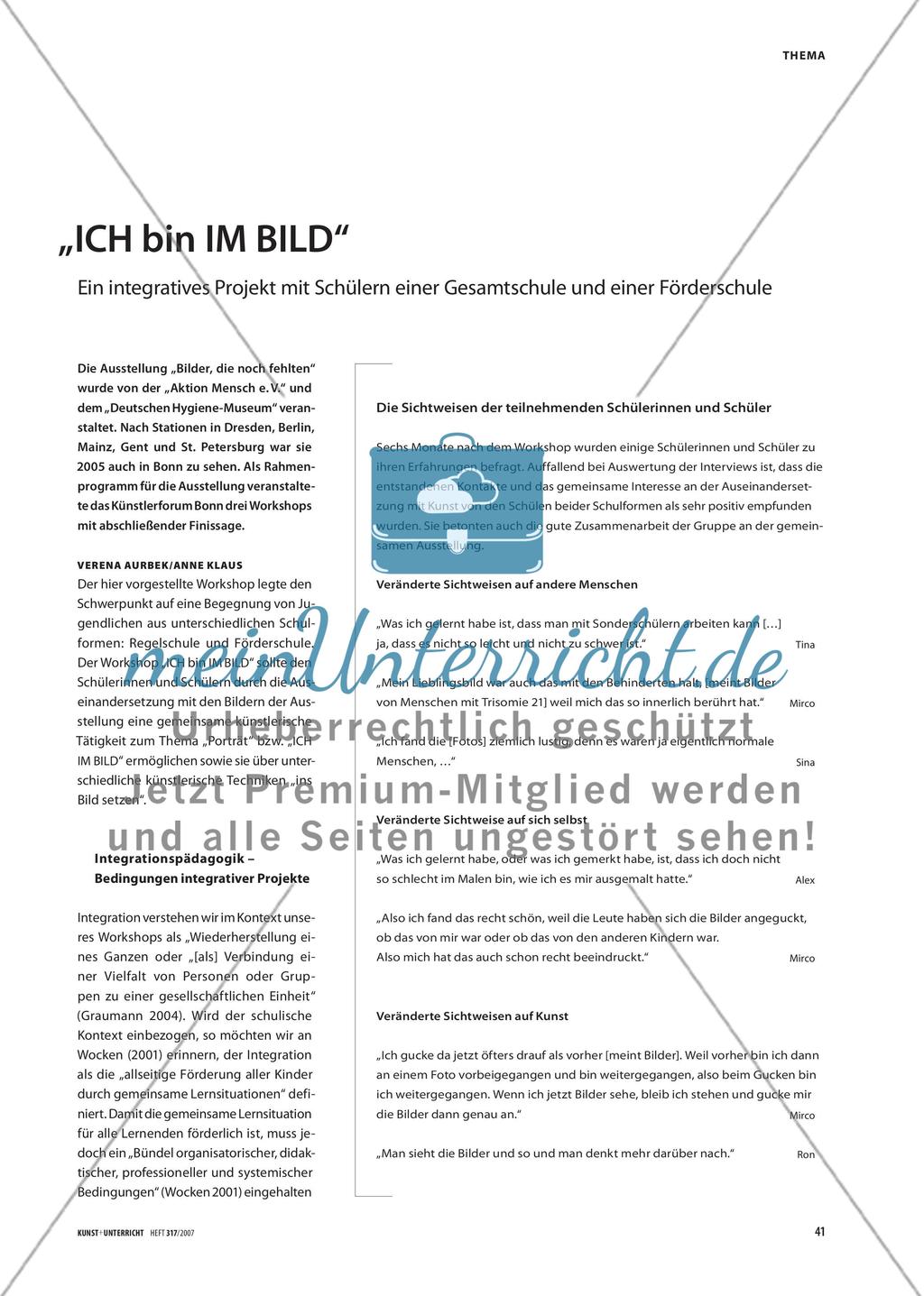 „ICH bin IM BILD“ - Ein integratives Projekt mit Schülern einer Gesamtschule und einer Förderschule Preview 1