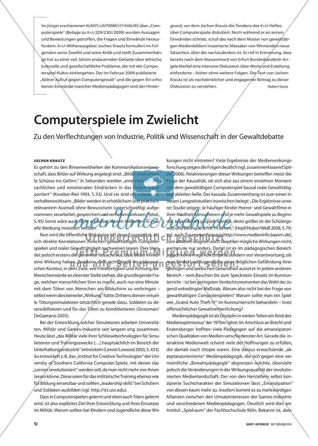 Computerspiele im Zwielicht - Zu den Verflechtungen von Industrie, Politik und Wissenschaft in der Gewaltdebatte Preview 1